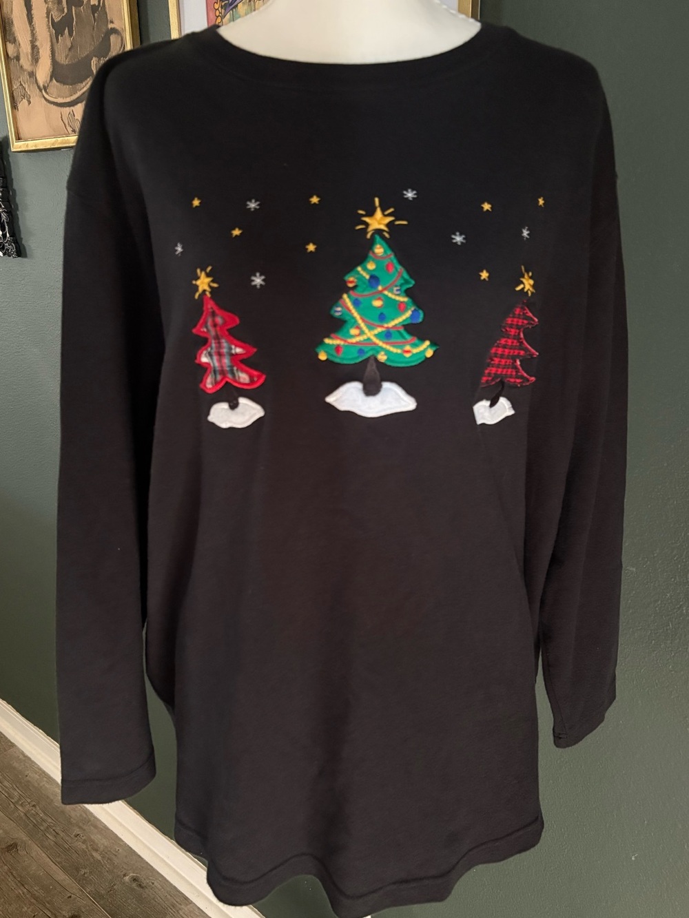 VTG 90s Westbound II Christmas Tree Applique Shirt 2X Plus Size Holiday